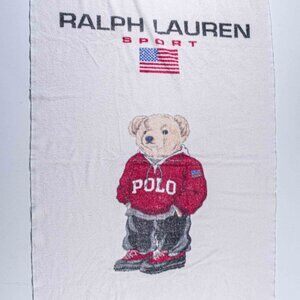 VTG Polo Sport Ralph Lauren Beach Towel Polo Bear USA Flag 90s Streetwear 64x32